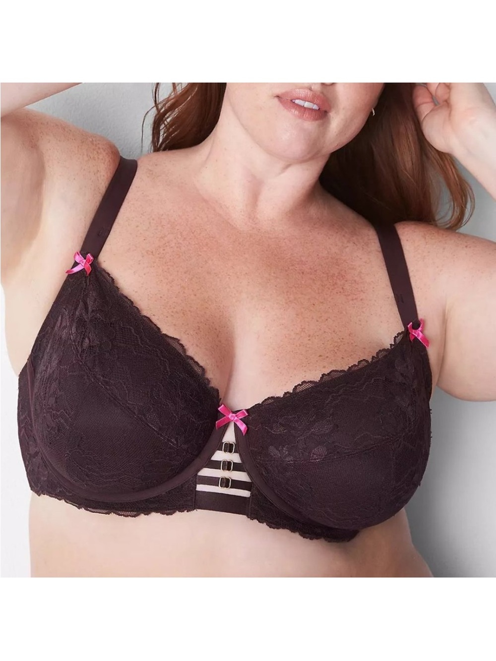 Cacique Chocolate Brown Lace Underwire Unlined Balconette Bra Lane Bryant SZ 46C